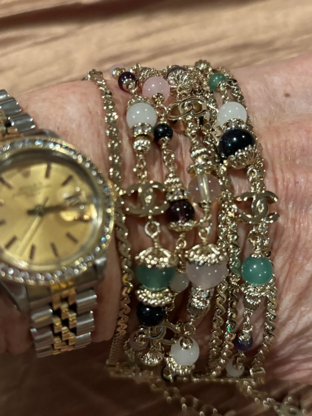 Chanel Multicolor Beaded Gold-Tone Bracelet - Picture 4 of 11